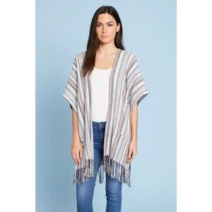 Altar'd State Kimono Schrug Womens Med Boho Fringe Hip Hop Striped Y2K Grunge